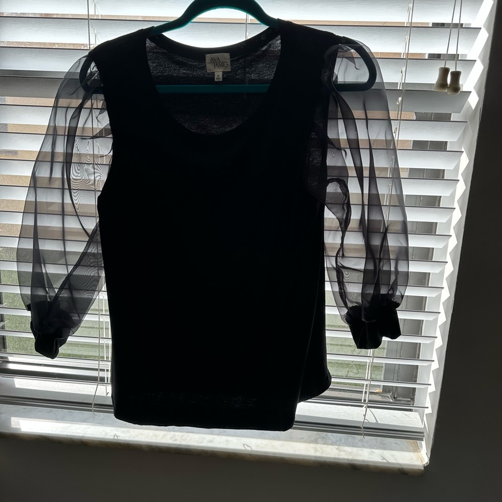 Elegant Black Blouse with Sheer Sleeves